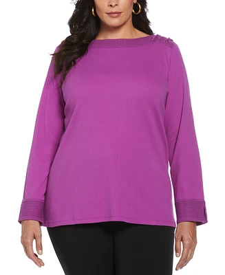 Rafaella Plus Laced Boatneck Long Sleeve Top