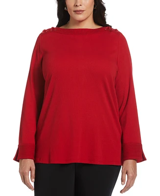 Rafaella Plus Laced Boatneck Long Sleeve Top