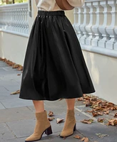 Cupshe Women's Black Faux Leather Elastic Waist Midi Skirt