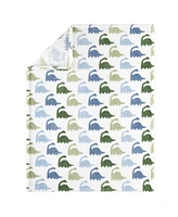 The Peanutshell Blue Dino 5 Piece Crib Bedding Set for Baby Boys, Nursery Set with Blanket