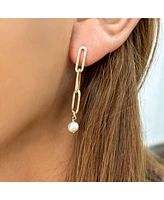 The Lovery Pearl Paperclip Link Earrings 14K Gold