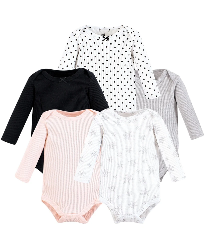 Hudson Baby Girls Thermal Long Sleeve Bodysuits, Snowflake, 0-3 Months