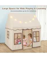 Hongge Toddler Large Playhouse with Star String Lights-Brown