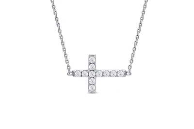 Lily Nily Girls Sideways Cross Cz Necklace in Sterling Silver