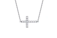 Lily Nily Girls Sideways Cross Cz Necklace in Sterling Silver