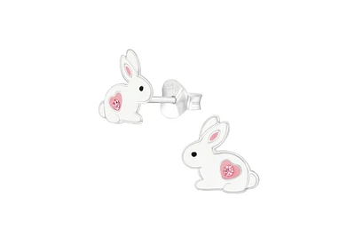 Lily Nily Girls Pink Crystal Bunny Stud Earrings in Sterling Silver