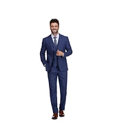 Gino Vitale Men's Slim Fit 3-Piece Blue Navy Windowpane Plaid Suit