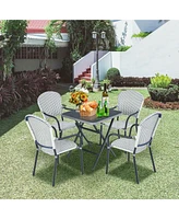 Sugift Set of 4 Patio Rattan Stackable Dining Chair with Armrest for Garden