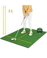 Hongge Artificial Turf Mat for Indoor and Outdoor Golf Practice Includes 2 Rubber Tees and 2 Alignment Sticks-32mm