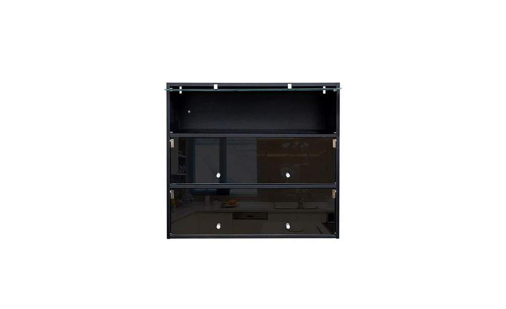 Slickblue Black Shoe Storage Cabinet with Glass Doors and Rgb Led Light for Entryway Organization