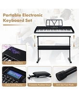 Hongge 61-Key Portable Electronic Keyboard Piano with Stand and Stool