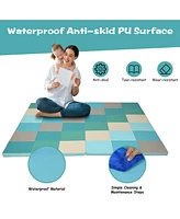 Hongge 58 Inch Toddler Foam Play Mat Baby Folding Activity Floor Mat-Light Blue