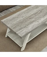 Streamdale Furniture Two-Tone Wood Shelf Coffee Table in Weathered Gray and Beige