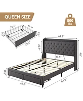 gaomon Bed Frame With Headboard And Storage, Drawers Platform Bed Frame With Charging Station, Heavy Duty