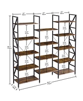 gaomon 5 Tier Bookshelf - Triple Wide Open Display Shelves With Metal Frame For Living Room, Bedroom, Home Office