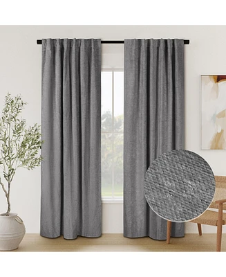 Awesome Home Connie Chenille Solid Room Darkening Back Tab Curtains