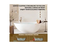 gaomon 67"Solid Surface Freestanding Bathtub, Contemporary Oval Shape Soaking Tub, Egg Shell Stone Resin Stand Alone Bathtub With Pop