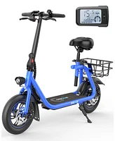 Gyroor 450W Electric Scooter with Seat for Adult, 12 inch Commuter Basket - up to 21 Miles 15.5MPH