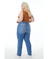 Bayeas Plus Sarah High Rise Relaxed Straight Jeans Crystal