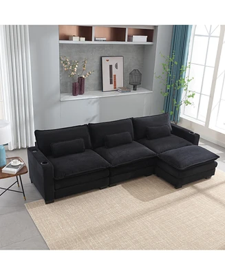 Streamdale Furniture Modular L-Shape Sofa with Ottoman, Usb Port, Cup Holders, Storage, Comfortable 3-Seater