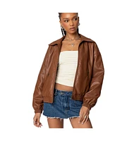 Edikted Women's Halley Faux Leather Bomber Jacket