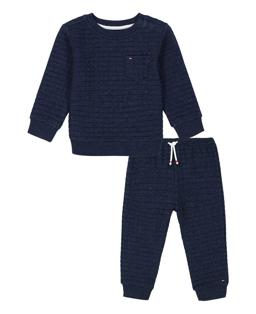 Tommy Hilfiger Baby Boy Graph Double Knit Crewneck Sweatshirt And Joggers, 2-Piece Set