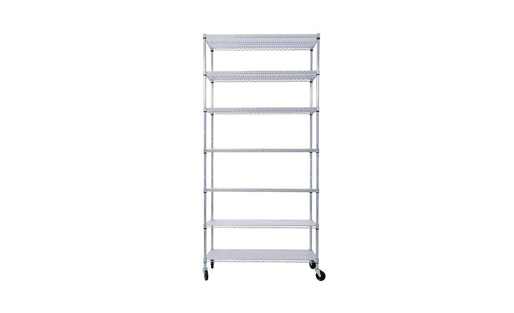 Slickblue 7-Tier Heavy-Duty Metal Wire Shelving Unit, 2450 lbs Capacity with Wheels & Liners for Kitchen, Garage, Closet - 81.5"H x 48"L x 18"D