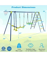 Hongge 550 Lbs 6-in-1 Patio Kids Swing Set with Climbing Net and Ladder