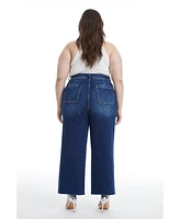 Bayeas Women's High Rise Wide Leg Jeans With Raw Hem Dark Blue