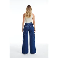 Bayeas Women's High Rise Wide Leg Flare Jeans Dark Sky