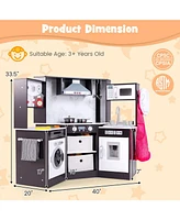 Hongge Wooden Kids Play Kitchen Playset with Realistic Lights and Sounds