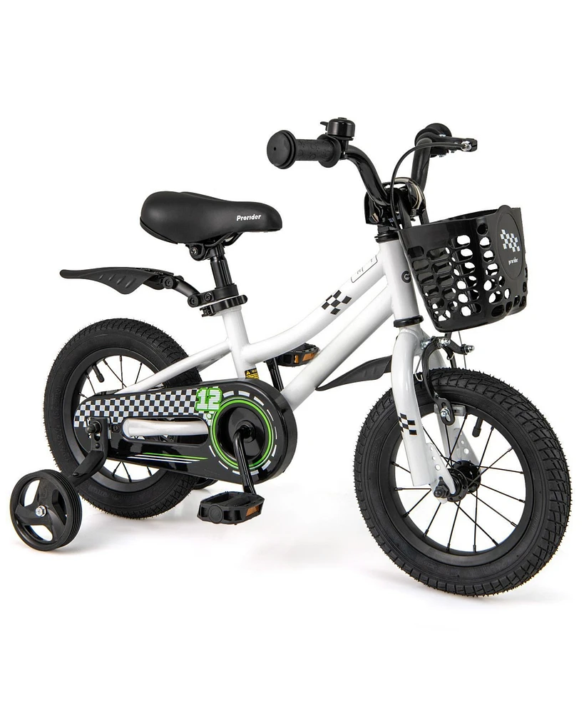 Hongge 12 Inch Kids Bike Children Bicycle with Training Wheels for 3-4 Years Old-White