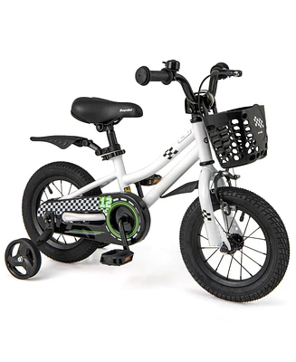 Hongge 12 Inch Kids Bike Children Bicycle with Training Wheels for 3-4 Years Old-White