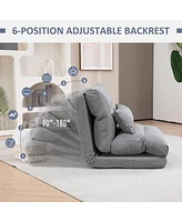 Folding Floor Chair, Convertible Lazy Sofa Bed, Floor Couch with 6-Position Adjustable Backrest and Pillow for Reading, Gaming, Meditating, Gray