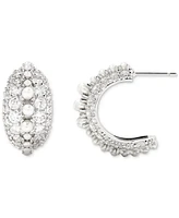 Kendra Scott Silver-Tone Cultured Freshwater Pearl (2mm) & Crystal Pave Small Half Hoop Earrings