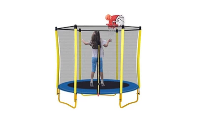 Slickblue 5.5FT Kids Trampoline with Safety Enclosure, 65" Mini Toddler Trampoline for Indoor & Outdoor Use