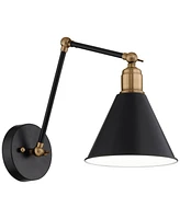 360 Lighting Wray Industrial Adjustable Swing Arm Wall Mounted Lamp Black Antique Brass Metal Hardwired Light Fixture for Bedroom Bedside House Readin