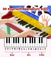 Hongge 30-Key Wood Toy Kids Grand Piano with Bench and Music Rack-Multicolor