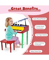 Hongge 30-Key Wood Toy Kids Grand Piano with Bench and Music Rack-Multicolor