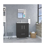 Depot E-Shop Essential Single Bathroom Vanity, One Draw, Double Door Cabinet, Black