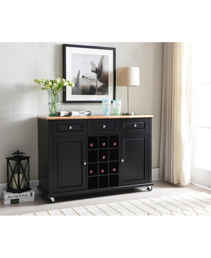 Kings Brand Furniture Wine Rack Sideboard Buffet Server Console Table With Storage (Black)