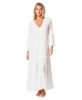 La Moda Clothing Women's White Maxi V-neck Dress