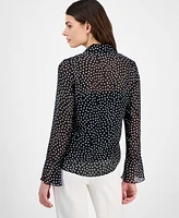 Anne Klein Women's Ruffled Polka Dot Shirt