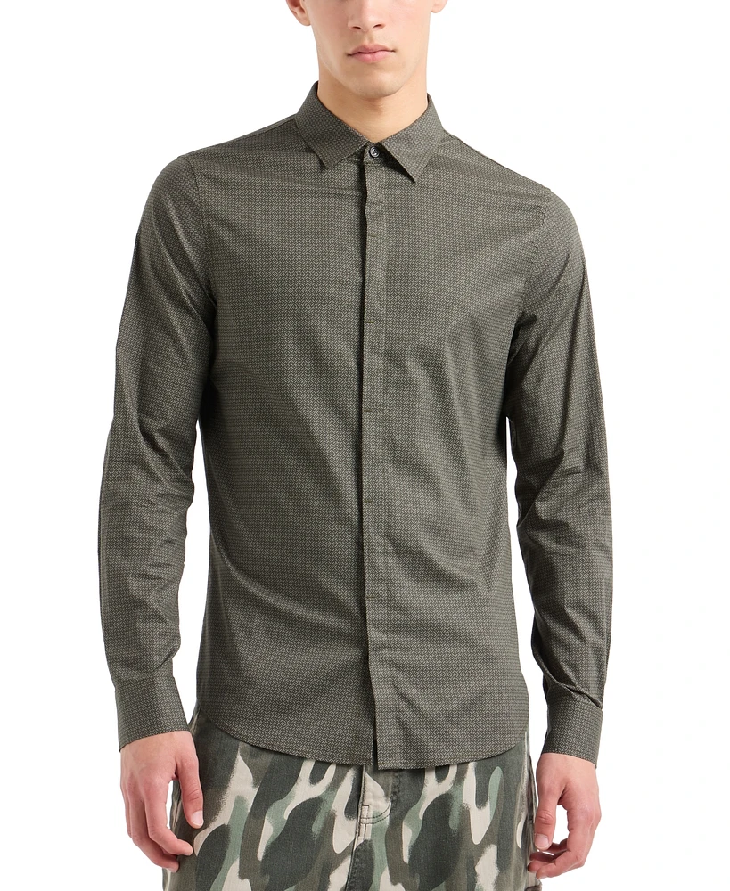 A|X Armani Exchange Men's Long Sleeve Grid-Print Stretch Button Front Shirt