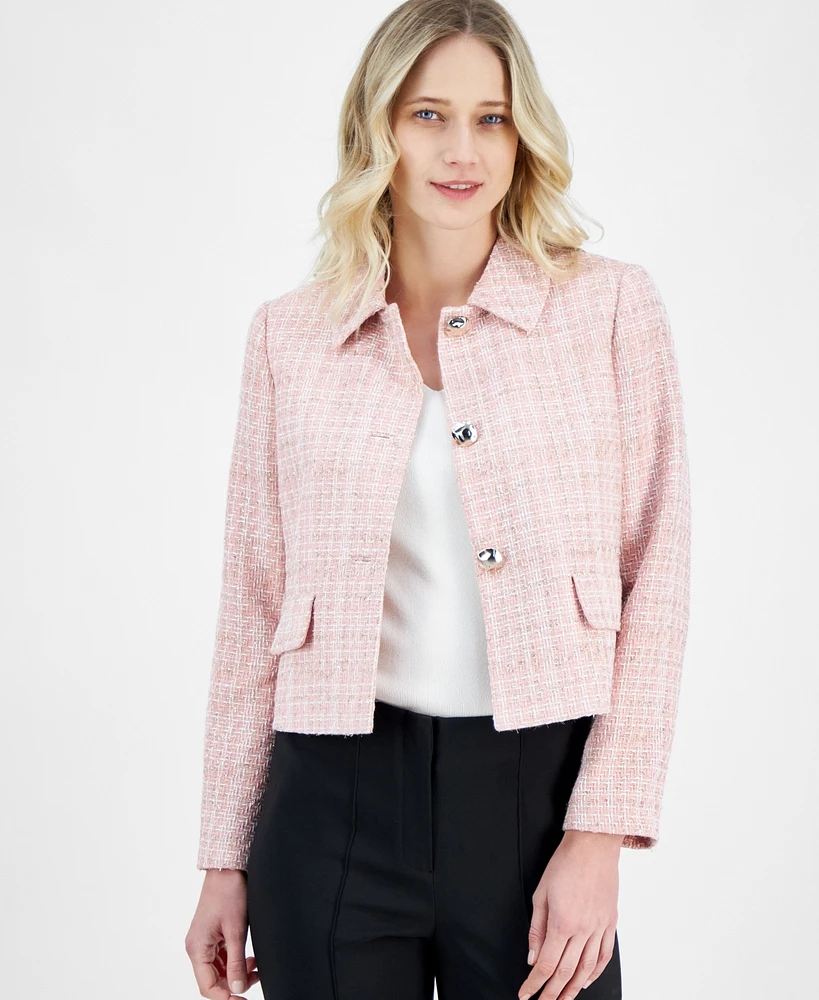 Anne Klein Women's Cropped Button-Front Collared Jacket