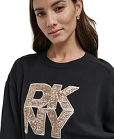 Dkny Jeans Women's Sequin Applique Satin Stitch Stack Logo Cotton Sweatshirt