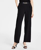 Anne Klein Women's Liberty Stretch Belted High-Rise Wide-Leg Pants