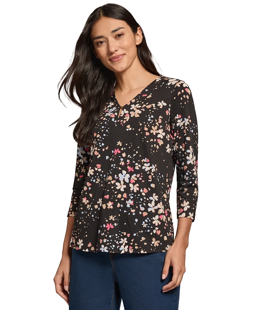 Jones New York Women's Printed Moss Crepe V-Neck Blouse