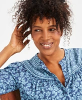 Style & Co Women's Printed Split-Neck Shirt, Exclusively at Macy's