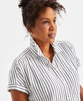 Style & Co Women's Cotton Striped Short-Sleeve Button Camp Shirt, Created for Macy's